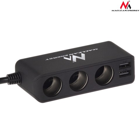 Rozdzielacz gniazda zapalniczki samochodowej Maclean, woltomierz, 3 gniazda zapalniczki, 4xUSB, 4.8A, max 120W, czarny, gumowany