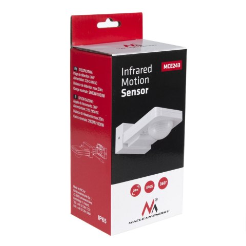 Czujnik ruchu PIR Maclean, na podczerwień, IP65, max 2000W, MCE243