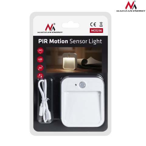 Lampa schodowa LED Maclean, z czujnikiem ruchu, temp. 4000K, 3.7V/500mAh, 4 LED, Zasięg 3-4m, MCE236