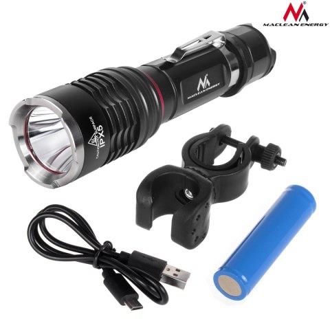 Latarka LED Cree 800 lumen Maclean, ładowarka, uchwyt rowerowy, MCE220