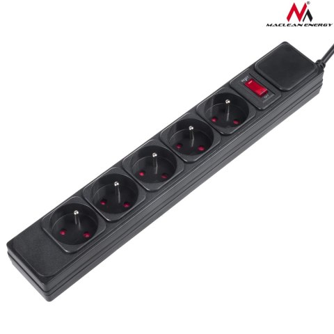 Listwa zasilająca Maclean, przedłużacz 5 gniazd, z włącznikiem przeciwprzeciążeniowym, 250VAC/10A, 1.5m, MCE219