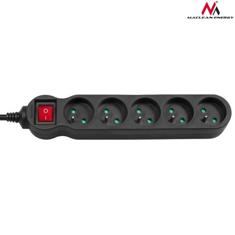 Listwa zasilająca Maclean, przedłużacz 5 gniazd, z wyłącznikiem, czarny, 2300W, 1,4m, MCE183