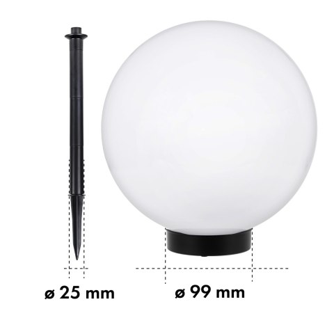 Solarna lampa wolnostojąca ogrodowa GreenBlue, kula 15x15x48cm, bialy LED, GB121