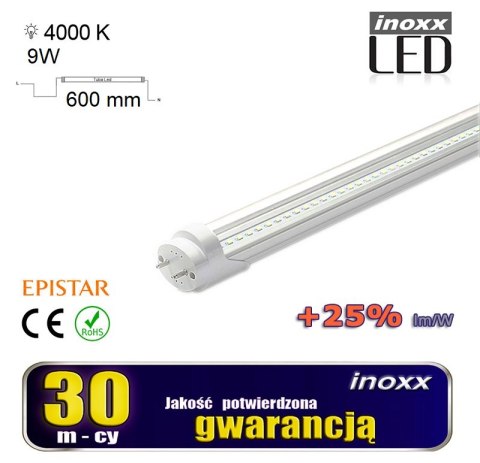 Świetlówka led 60cm 9w t8 4000k g13 neutralna przezroczysta