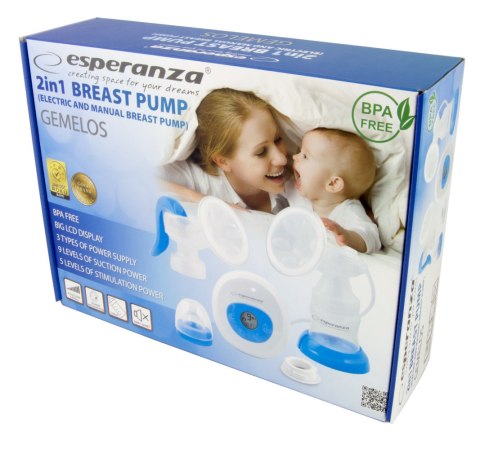 ECM003B Esperanza laktator elektryczny/ręczny 2w1 gemelos niebieski