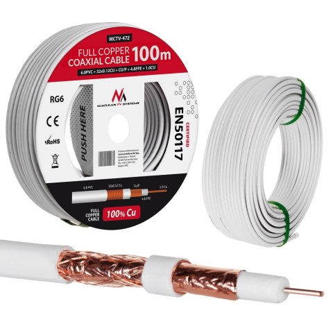 Kabel koncentryczny Maclean, Przewód antenowy satelitarny, RG61.02CU+4.8FPE+CU/P+32*0.12CU+6.8PVC, 100M, MCTV-472