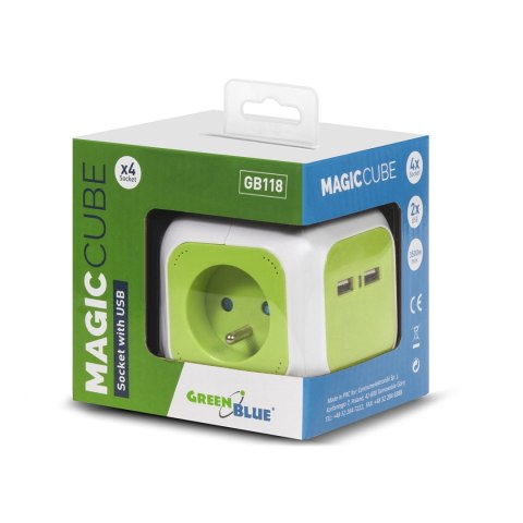 MagicCube poczwórne gniazdko prądowe GreenBlue, 2 wejścia USB, 1,4m, GB118
