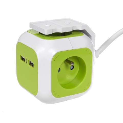 MagicCube poczwórne gniazdko prądowe GreenBlue, 2 wejścia USB, 1,4m, GB118
