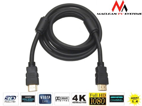 Przewód kabel HDMI-HDMI v1.4 Maclean, gold ethernet, 30AWG, 1.8m, MCTV-524 Przewód kabel HDMI-HDMI v1.4 Maclean, gold ethernet, 30AWG, 1.8m, MCTV-524