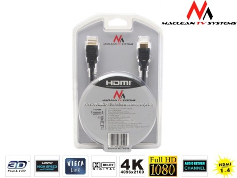 Przewód kabel HDMI-HDMI v1.4 Maclean, gold ethernet, 30AWG, 1.8m, MCTV-524 Przewód kabel HDMI-HDMI v1.4 Maclean, gold ethernet, 30AWG, 1.8m, MCTV-524
