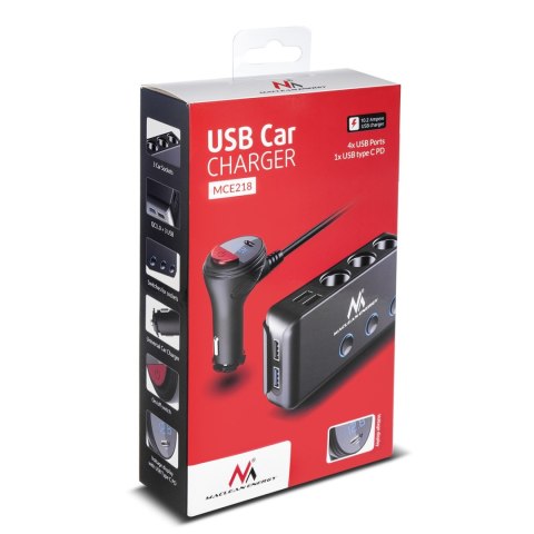 Rozdzielacz gniazda zapalniczki samochodowej Maclean, woltomierz, 3 gniazda zapalniczki, 1xQC 3.0, 3xUSB, 6.8A, 1xPD 18W, max 12