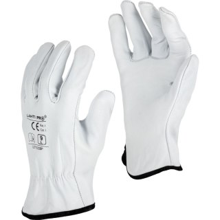 Rękawice ze skóry koz. białe l271010p, karta, "10", ce,lahti