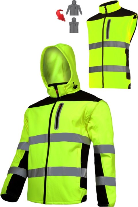 Softshell ostrzeg. z odpinanymi ręk., żółty, "2xl", ce,lahti
