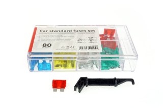Bezpieczniki samochodowe płytkowe standard zestaw komplet 80 szt. mix amio-02224