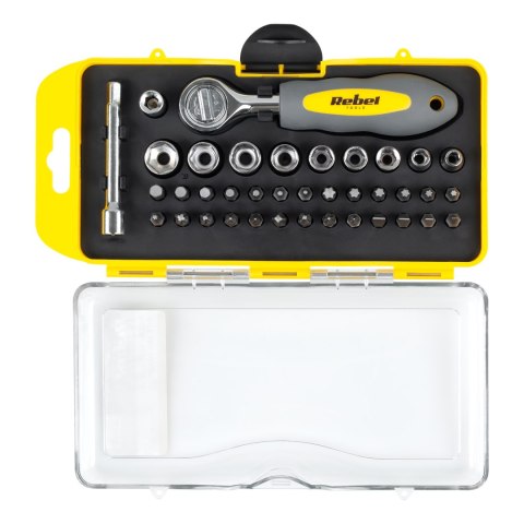 Zestaw bitów i nasadek z grzechotką 38szt. Zestaw bitów i nasadek z grzechotką 38szt.