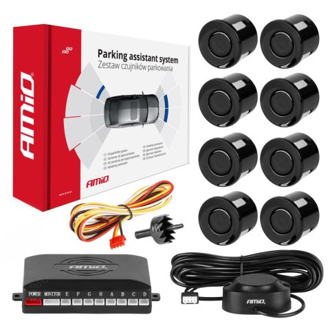 Zestaw czujników parkowania cofania buzzer 8 sensorów czarne amio-01575 Zestaw czujników parkowania cofania buzzer 8 sensorów czarne amio-01575
