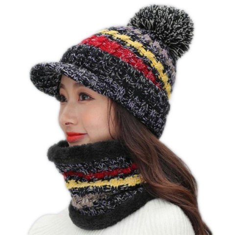 BQ52G Komplet damski czapka i szal black