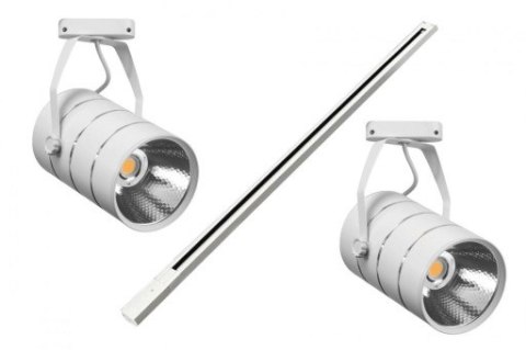 Lampa sklepowa led reflektor szynowy jednofazowy biały metalowy 30w 2550 lm światło ciepłe 3000k