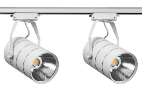 Lampa sklepowa led reflektor szynowy jednofazowy biały metalowy 30w 2550 lm światło ciepłe 3000k
