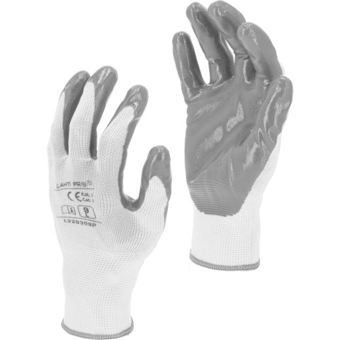 Rękawice nitr. szaro-białe l220309p, 12 par, "9", ce, lahti