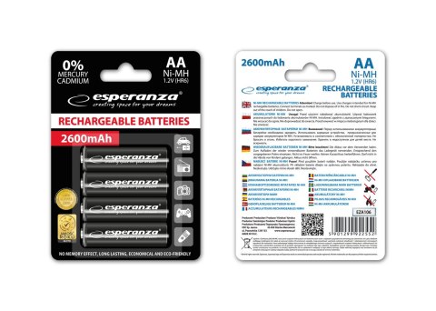 EZA106 Esperanza akumulatorki ni-mh aa high-capacity 2600mah 4szt czarne EZA106 Esperanza akumulatorki ni-mh aa high-capacity 2600mah 4szt czarne