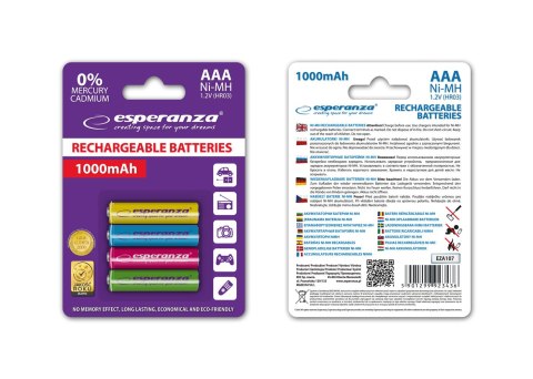 EZA107 Esperanza akumulatorki ni-mh aaa 1000mah 4szt. mix kolorów EZA107 Esperanza akumulatorki ni-mh aaa 1000mah 4szt. mix kolorów