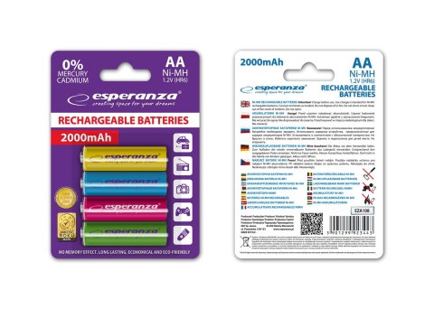 EZA108 Esperanza akumulatorki ni-mh aa 2000mah 4szt. mix kolorów EZA108 Esperanza akumulatorki ni-mh aa 2000mah 4szt. mix kolorów