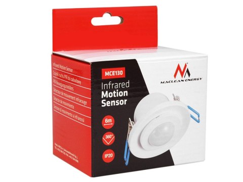 Czujnik ruchu PIR Maclean, na podczerwień, do zabudowy, zasięg 6m, 800W/400W, MCE130