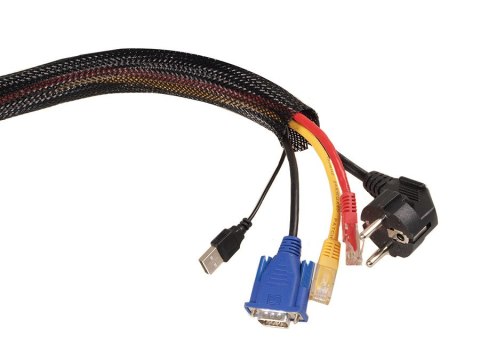 Organizator kabli maskownica Maclean, 85mm, 1.8m, czarna, na rzep, MCTV-675 B