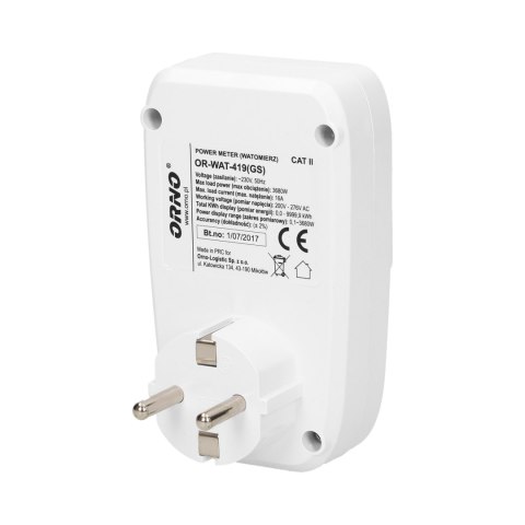 Watomierz, kalkulator energii z wyświetlaczem LCD, wersja schuko