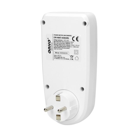 Watomierz, kalkulator energii z wyświetlaczem LCD, wersja schuko