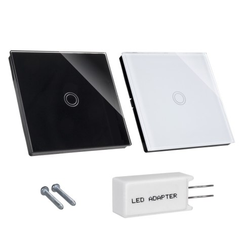 Dotykowy włącznik światła Maclean, pojedynczy, szklany, biały z okrągłym podśw. przycisku, 86x86mm, MCE702W