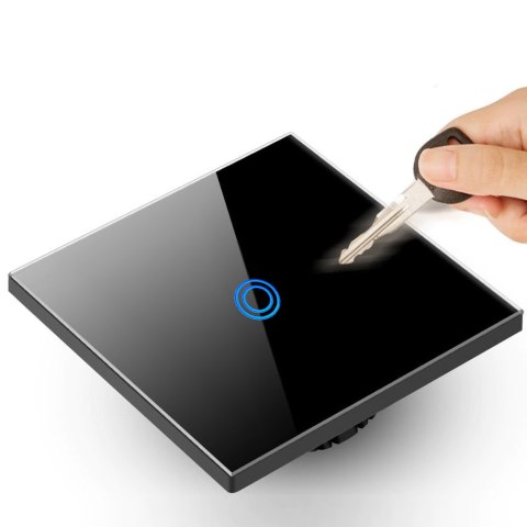 Dotykowy włącznik światła, Maclean, pojedynczy, szklany, czarny z okrągłym podśw. przycisku, 86x86mm, MCE702B