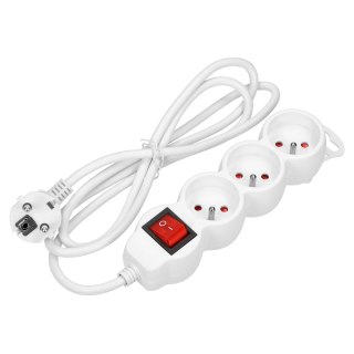 Przedłużacz 3-krotny 2P+Z, z wyłącznikiem, 5m H05VV-F 3x1,0mm?, Imax=10A, biały