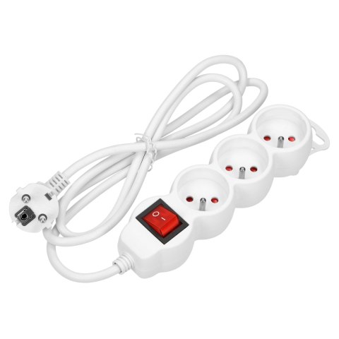 Przedłużacz 3-krotny 2P+Z, z wyłącznikiem, 5m H05VV-F 3x1,0mm?, Imax=10A, biały