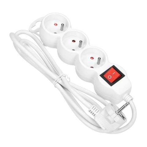 Przedłużacz 3-krotny 2P+Z, z wyłącznikiem, 5m H05VV-F 3x1,0mm?, Imax=10A, biały