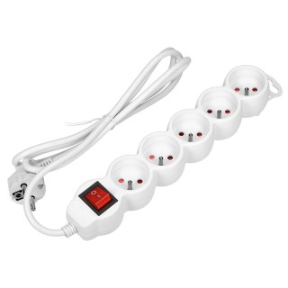 Przedłużacz 5-krotny 2P+Z, z wyłącznikiem, 5m H05VV-F 3x1,0mm?, Imax=10A, biały