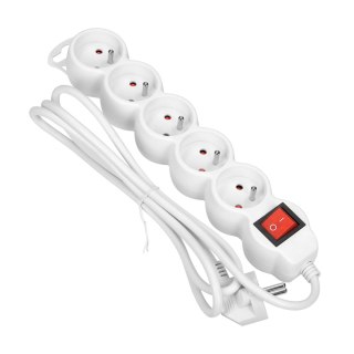 Przedłużacz 5-krotny 2P+Z, z wyłącznikiem, 5m H05VV-F 3x1,0mm?, Imax=10A, biały