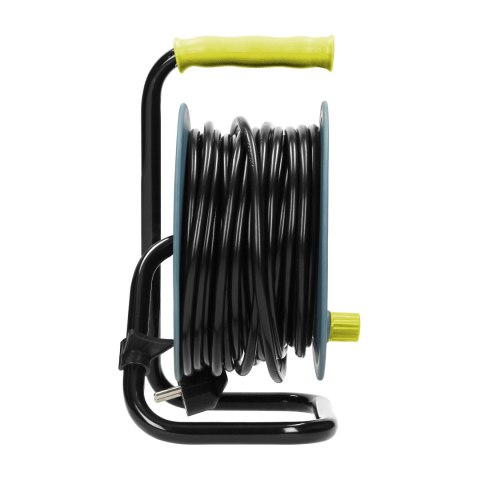 Przedłużacz bębnowy MINI, 4 gniazda 2P+Z, metalowy stojak, polwinit H05VV-F 3x1mm? , długość 15m, limonkowy, wersja schuko