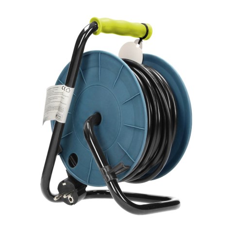 Przedłużacz bębnowy MINI, 4 gniazda 2P+Z, metalowy stojak, polwinit H05VV-F 3x1mm? , długość 15m, limonkowy, wersja schuko