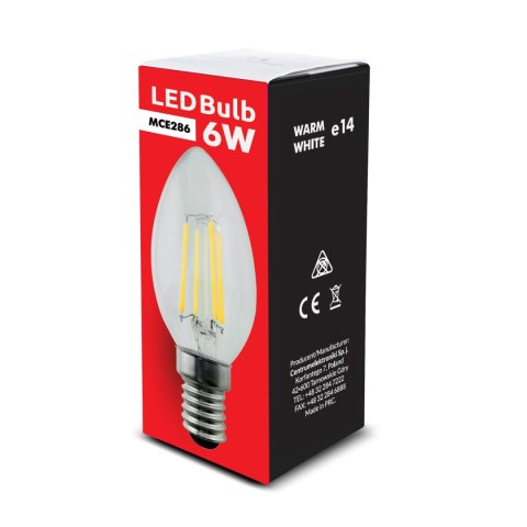Żarówka Maclean, Filamentowa LED E14, 6W, 230V, WW ciepła biała 3000K, 806lm, Retro edison ozdobna świeczka C35, MCE286