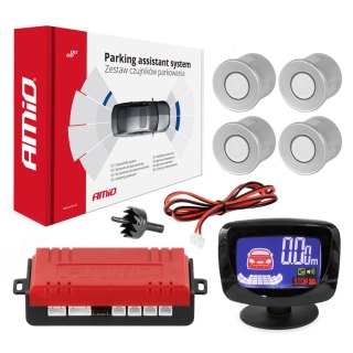 Zestaw czujników parkowania czujniki cofania led graf 4 sensory srebrne amio-01561