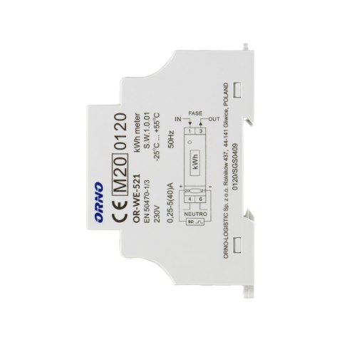 1-fazowy licznik energii elektrycznej, 40A, MID, wyjście impulsowe, podświetlenie, 1 moduł, DIN TH-35mm 1-fazowy licznik energii elektrycznej, 40A, MID, wyjście impulsowe, podświetlenie, 1 moduł, DIN TH-35mm