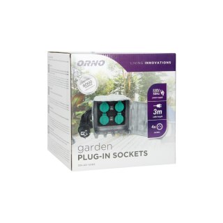 Gniazdo ogrodowe KAMIEŃ, 4x2P+Z (schuko), kabel gumowy H07RN-F 3x1,5mm?, 3m, 2 tryby pracy: automatyczny (max.1100W)/ręczny (max