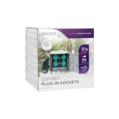 Gniazdo ogrodowe KAMIEŃ, 4x2P+Z (schuko), kabel gumowy H07RN-F 3x1,5mm?, 3m, 2 tryby pracy: automatyczny (max.1100W)/ręczny (max