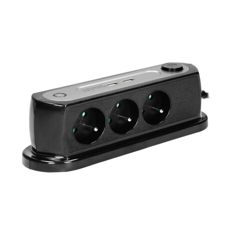 Listwa zasilająca nabiurkowa z wyłącznikiem 3x2P+Z, ładowarka 2xUSB 2.4A, Ogranicznik przepięć TYP 3, kabel H05VV-F 3x1,5, długo
