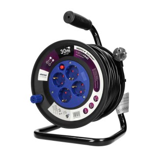 Przedłużacz bębnowy, 4 gniazda 2P+Z (schuko), kabel PVC H05VV-F 3x1.5mm?, długość - 30m, Termik, Przesłony torów prądowych.