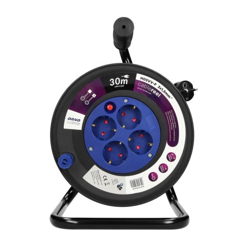 Przedłużacz bębnowy, 4 gniazda 2P+Z (schuko), kabel PVC H05VV-F 3x1.5mm?, długość - 30m, Termik, Przesłony torów prądowych. Przedłużacz bębnowy, 4 gniazda 2P+Z (schuko), kabel PVC H05VV-F 3x1.5mm?, długość - 30m, Termik, Przesłony torów prądowych.