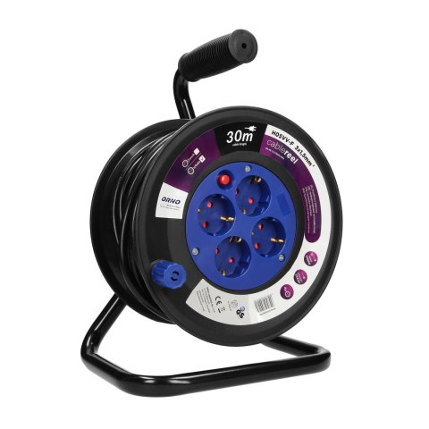 Przedłużacz bębnowy, 4 gniazda 2P+Z (schuko), kabel PVC H05VV-F 3x1.5mm?, długość - 30m, Termik, Przesłony torów prądowych. Przedłużacz bębnowy, 4 gniazda 2P+Z (schuko), kabel PVC H05VV-F 3x1.5mm?, długość - 30m, Termik, Przesłony torów prądowych.