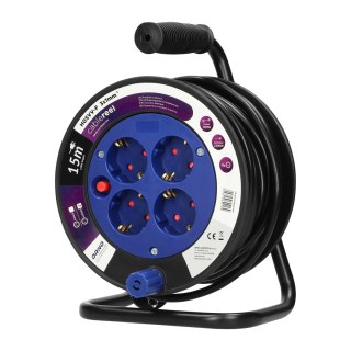 Przedłużacz bębnowy MINI, 4 gniazda 2P+Z (schuko), metalowy stojak, polwinit H05VV-F 3x1mm? - 15m